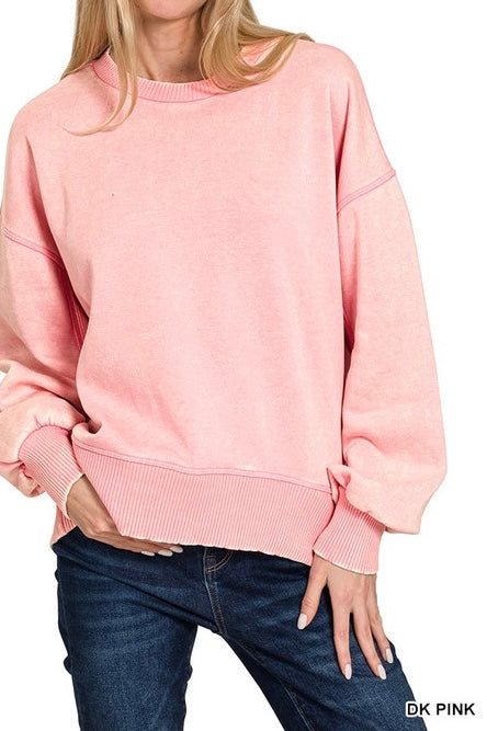 Acid Wash Side Ribbed Oversized Sweatshirt
