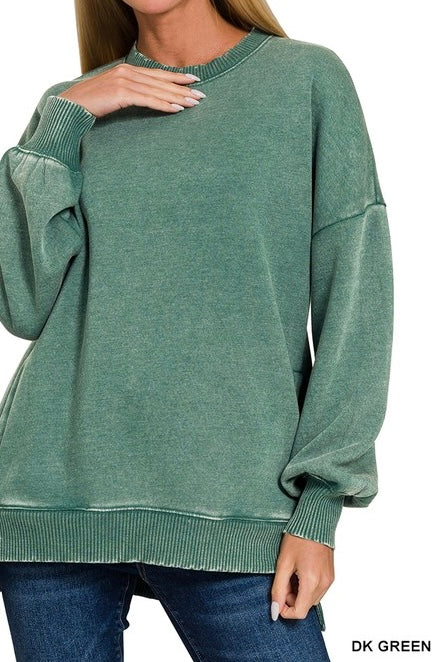 Acid Wash Fleece High/Low Pocket Pullover