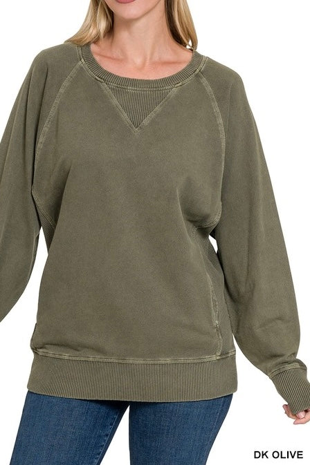 Pigment Dyed French Terry Ribbed Pocket Pullover