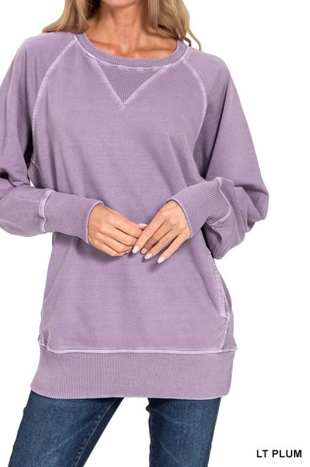 Pigment Dyed French Terry Ribbed Pocket Pullover