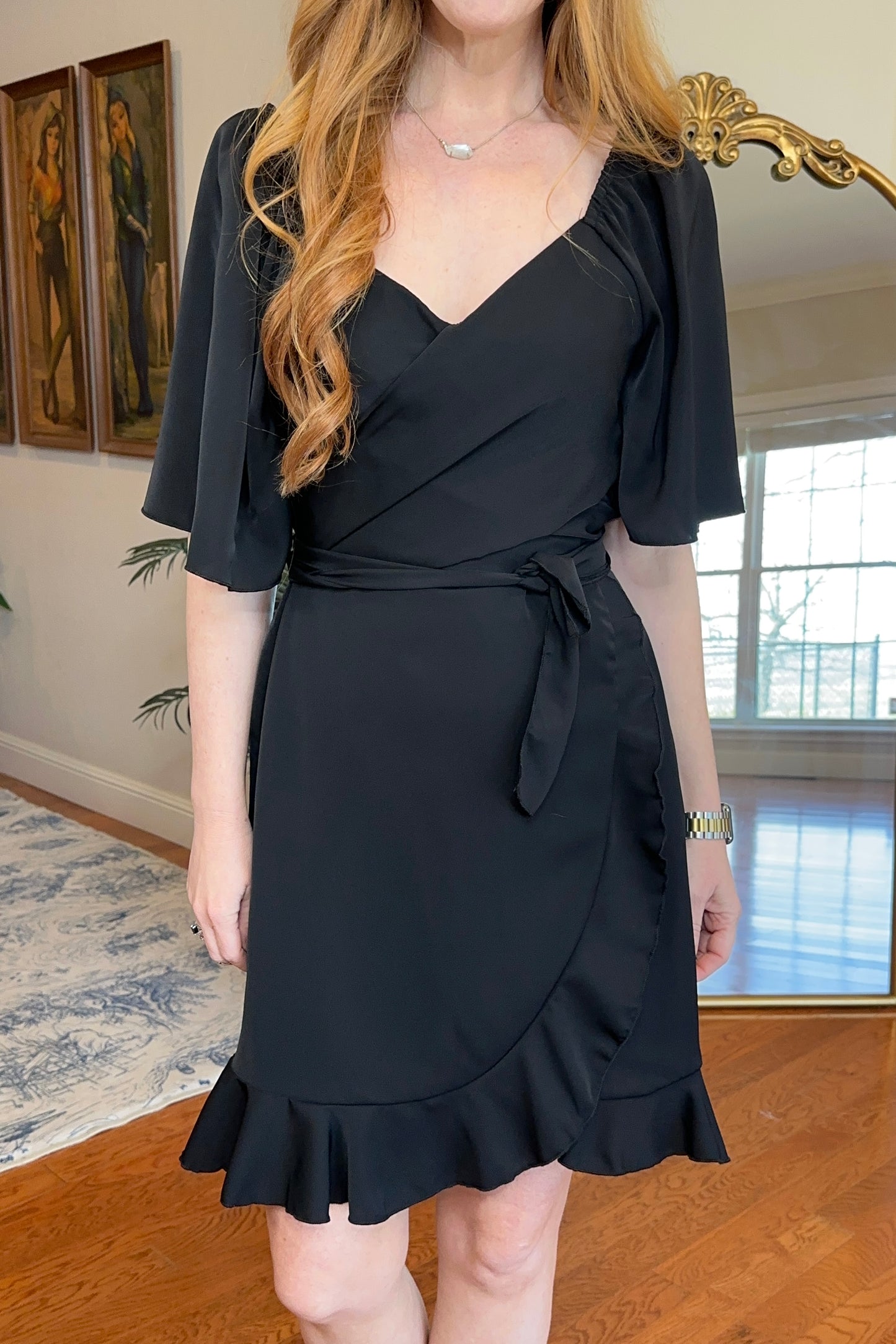 Black V-Neck Peplum Dress