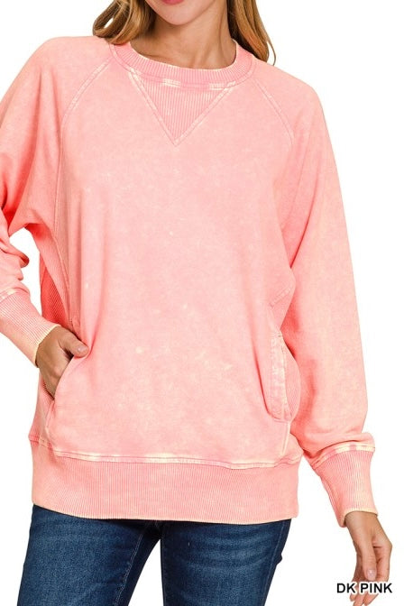 Acid Wash French Terry Pocket Pullover