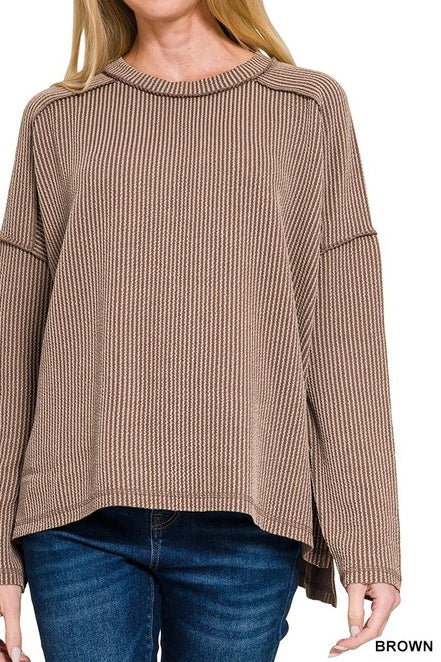 Ribbed Long Sleeve Raw Edge Raglan