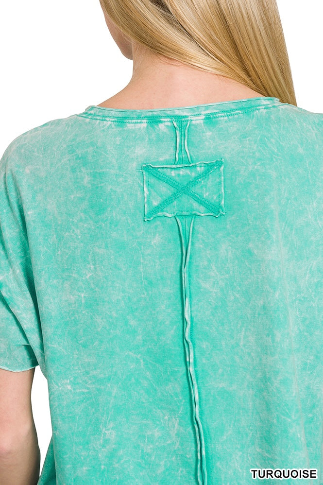 Zenana Crinkle Washed Semi-Crop Tee