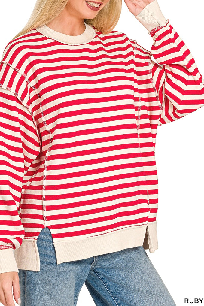 Zenana Stripe Reverse Seam Sweatshirt