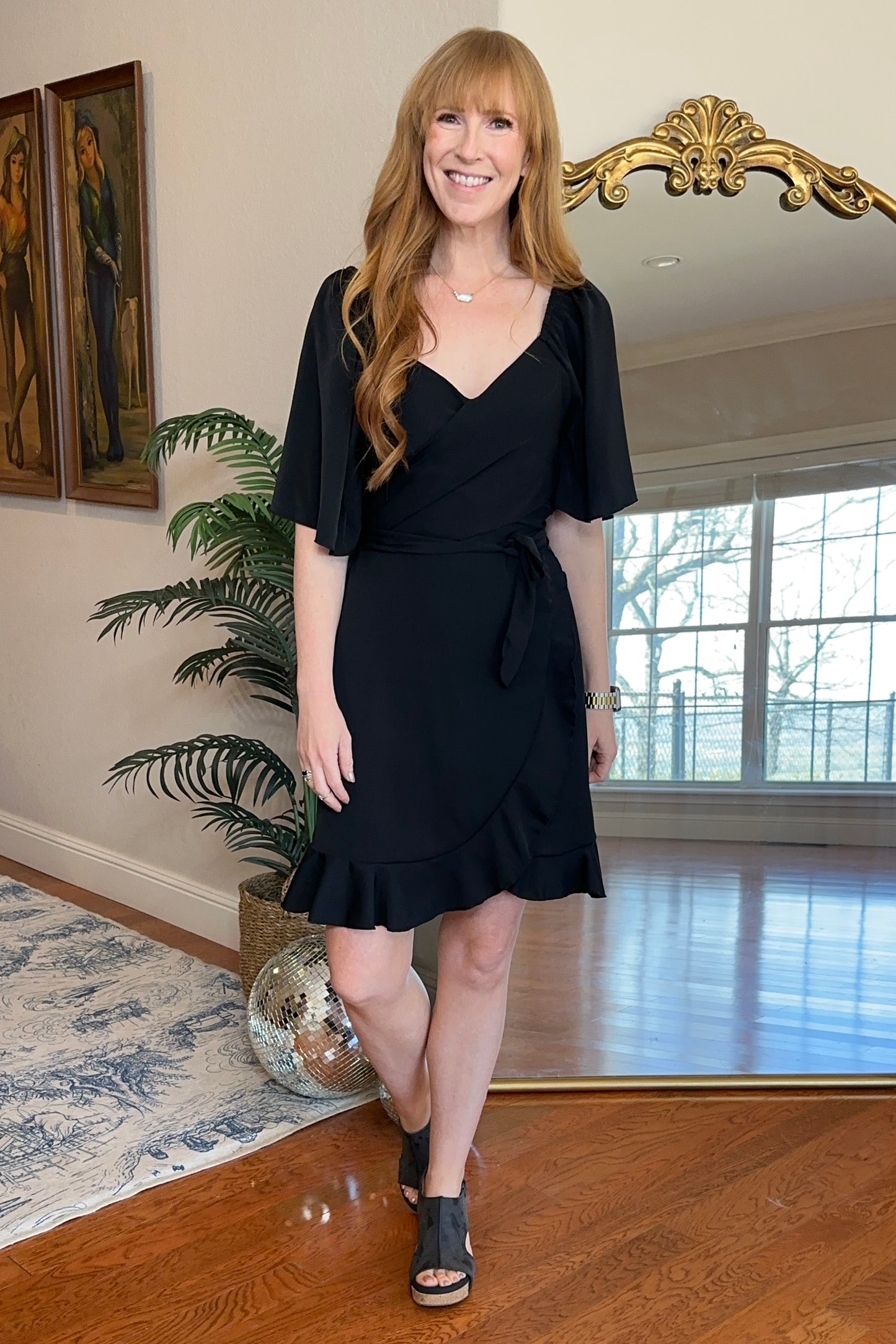 Black V-Neck Peplum Dress