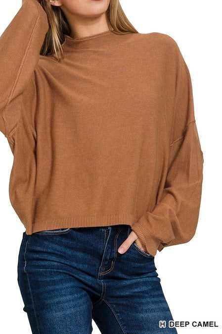 High Neck Drop Shoulder Sweater
