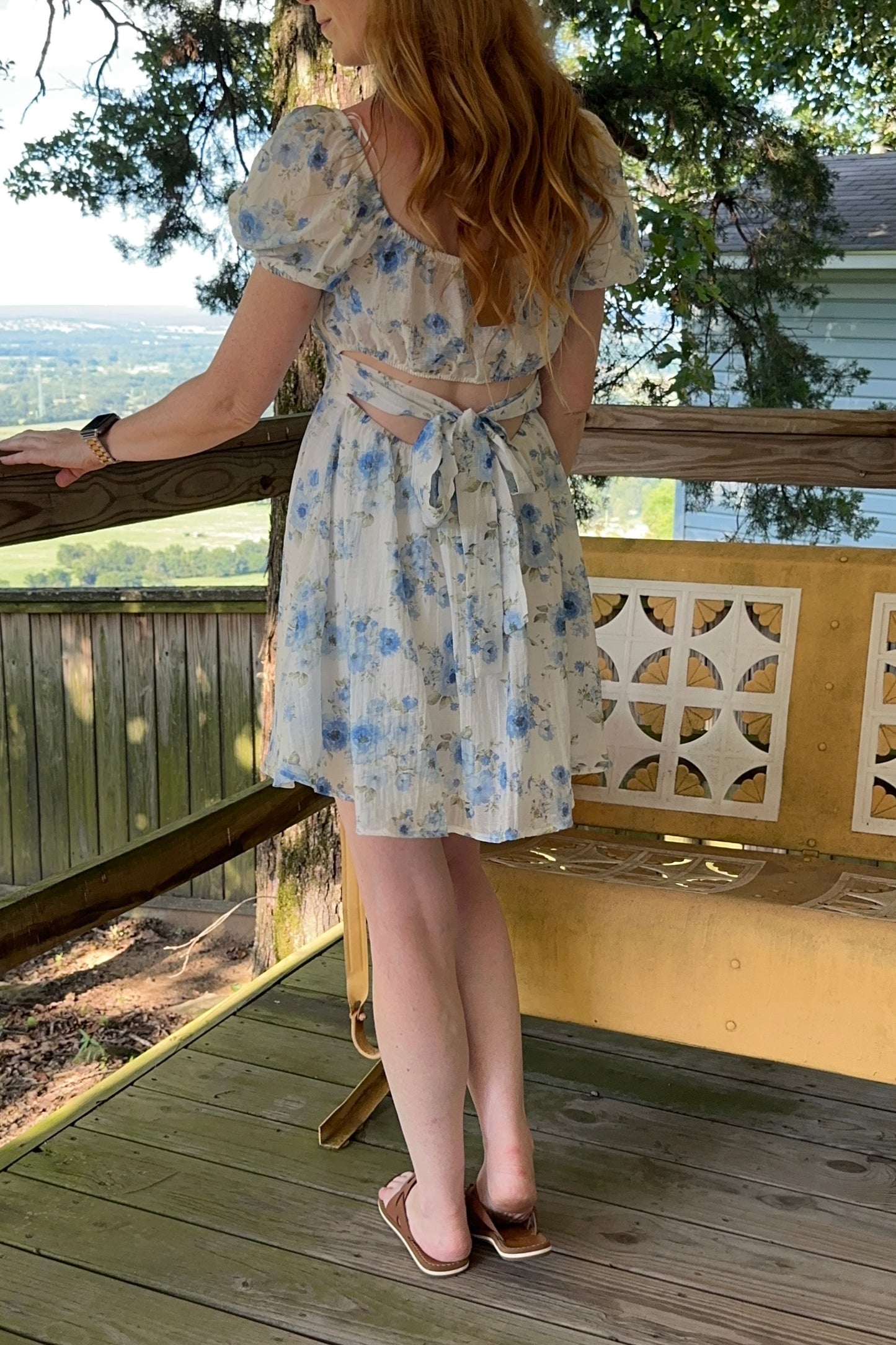 Blue Floral Corset Back Mini Dress