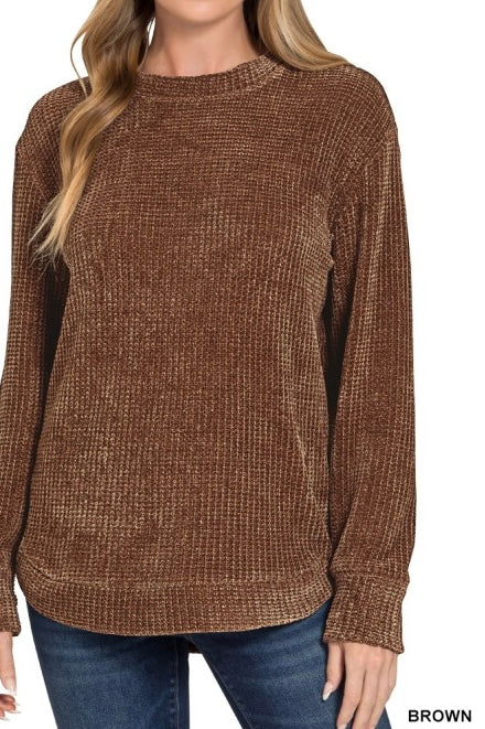 Chenille Waffle Round Neck Sweater