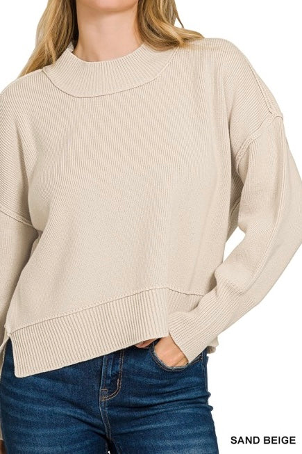 Semi-Cropped Drop Shoulder Oversized Sweater