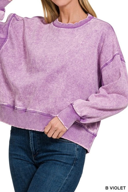 Acid Wash Side Ribbed Oversized Sweatshirt