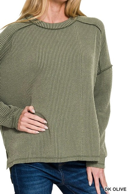 Ribbed Long Sleeve Raw Edge Raglan