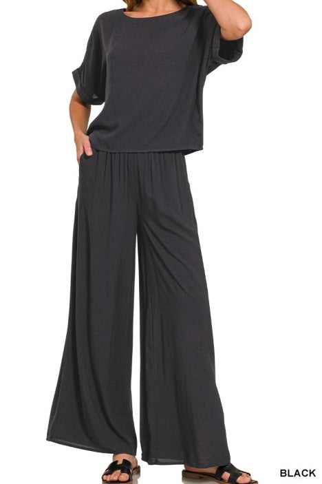 Woven Short Sleeve Pants Set