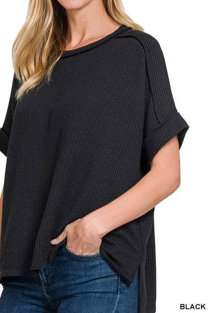 Ribbed Short Sleeve Raw Edge Raglan