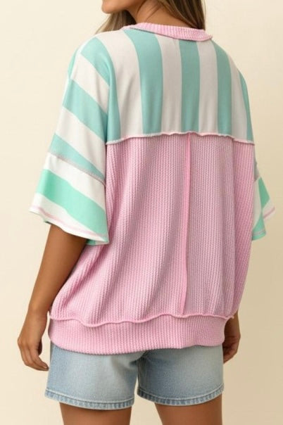 Mint/Blush Ruffle Sleeve Top