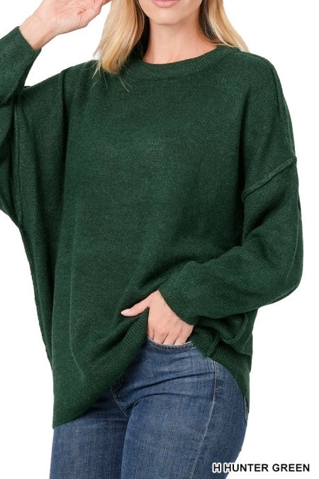 Oversized Round Neck Melange Sweater Top