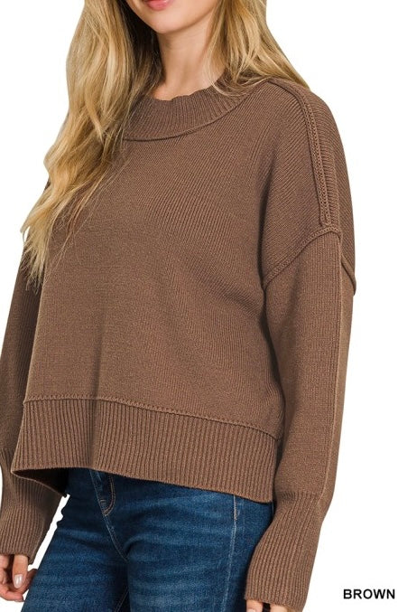 Semi-Cropped Drop Shoulder Oversized Sweater