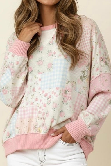 Triangle Oversized Long Sleeve Patchwork Top