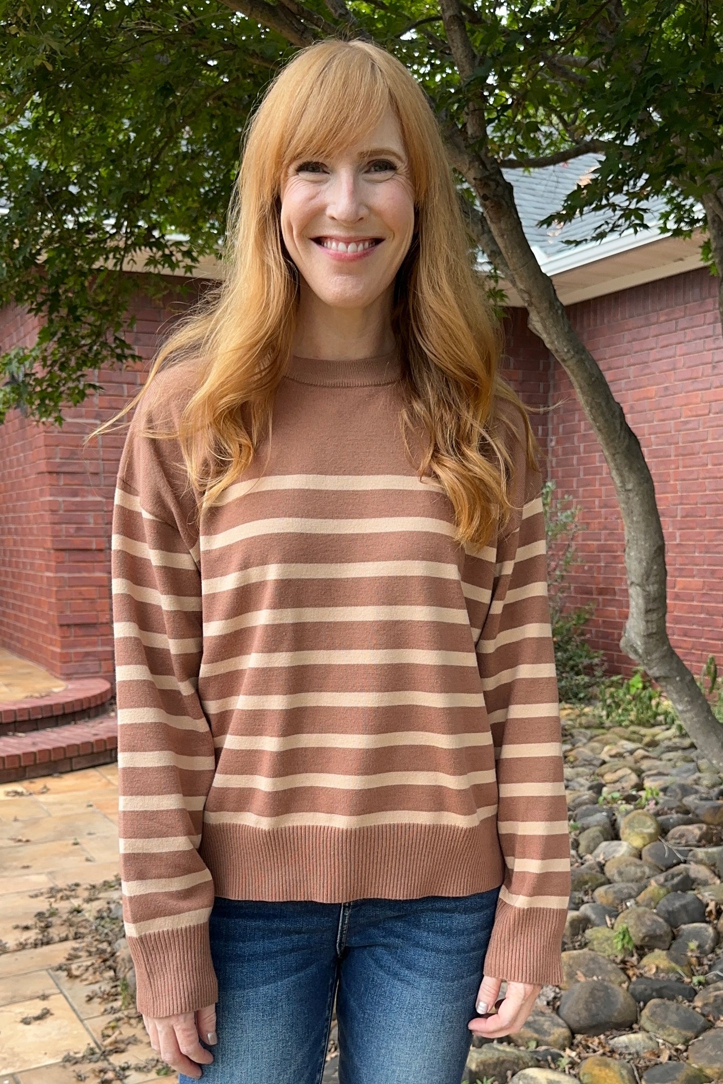 Brown Stripe Pullover Sweater Top