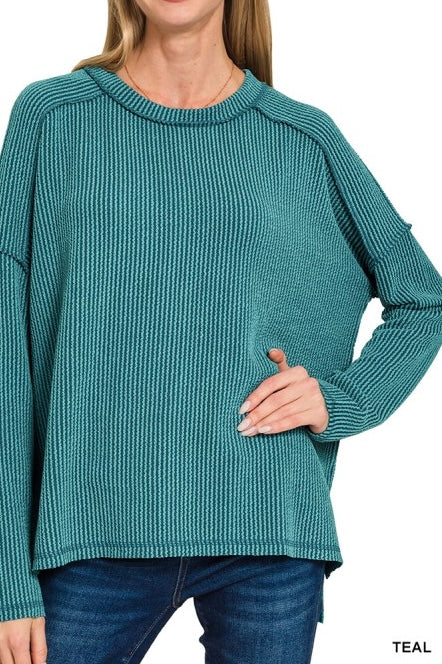 Ribbed Long Sleeve Raw Edge Raglan