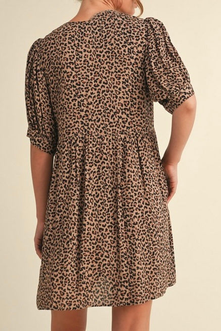 Leopard Front Tie Knee Dress