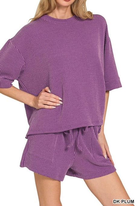 Ribbed Drawstring Shorts Set