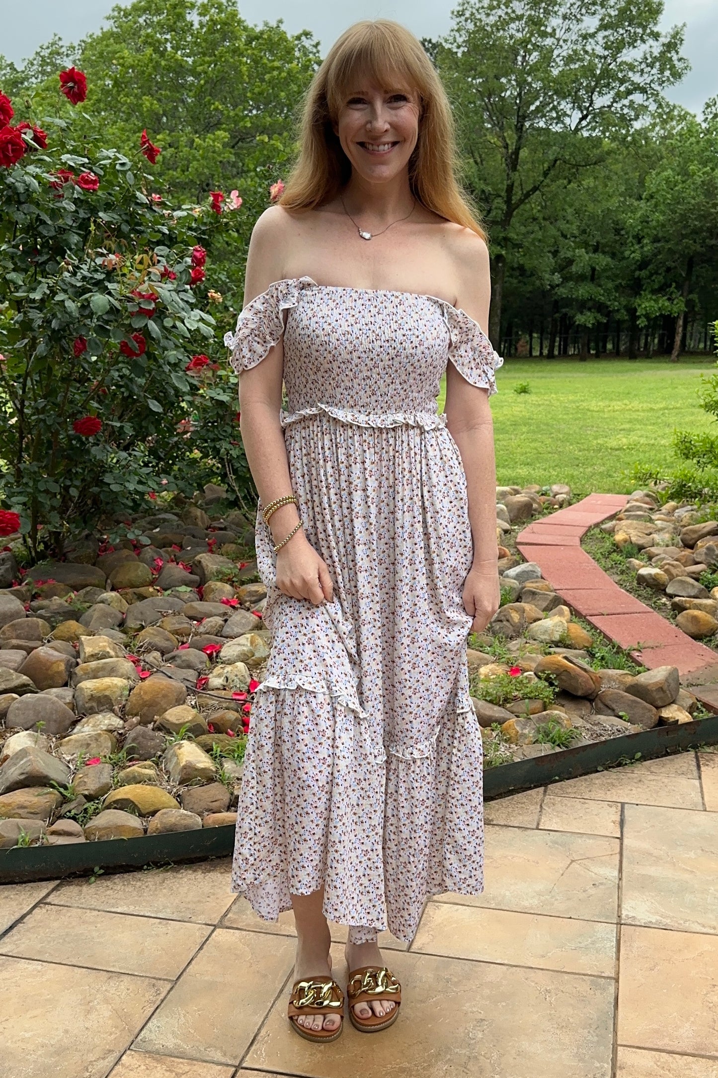 Tiny Floral Ruffle Detailed Flowy Dress