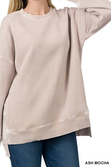 Acid Wash Fleece High/Low Pocket Pullover