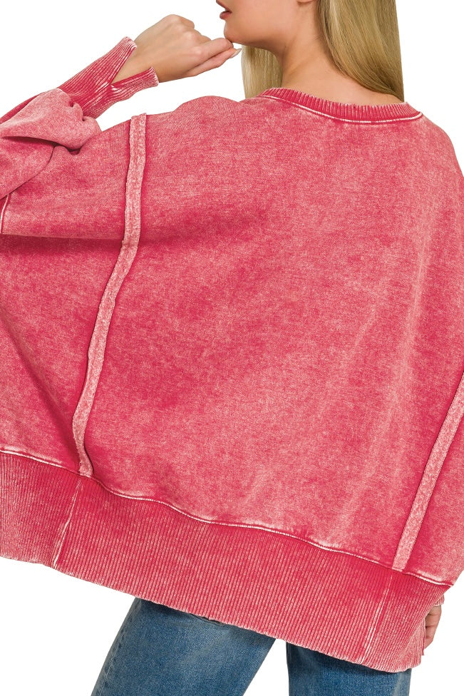 Zenana Acid Wash Batwing Sweatshirt