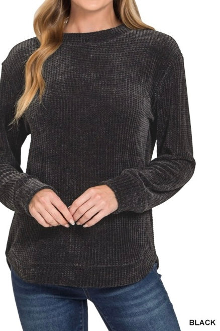 Chenille Waffle Round Neck Sweater