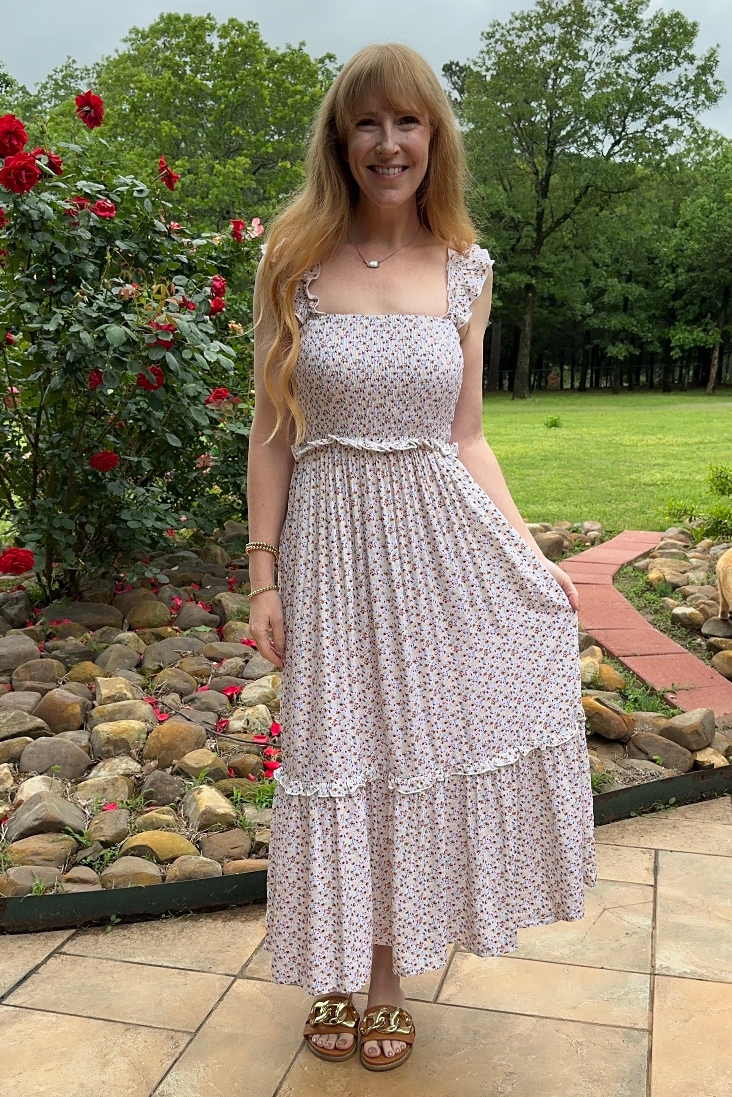 Tiny Floral Ruffle Detailed Flowy Dress