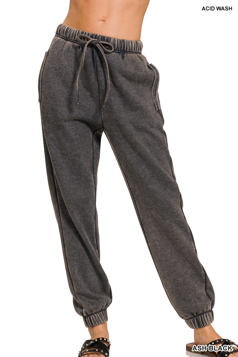 Zenana Acid Wash Jogger Sweatpants
