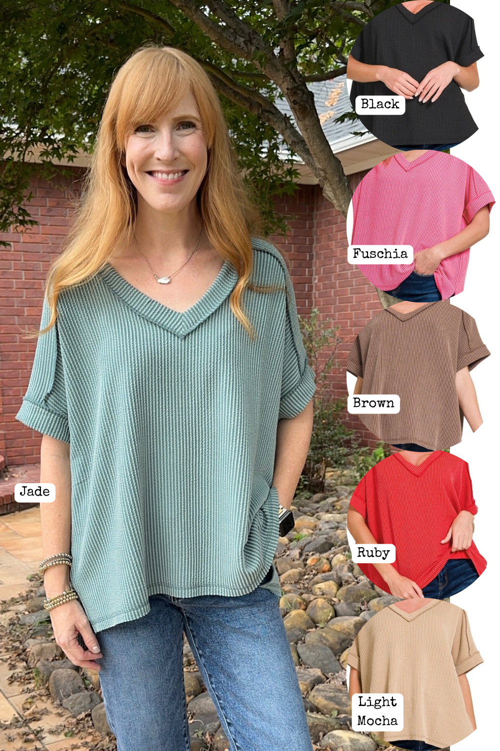 V-Neck Short Sleeve Ribbed Top