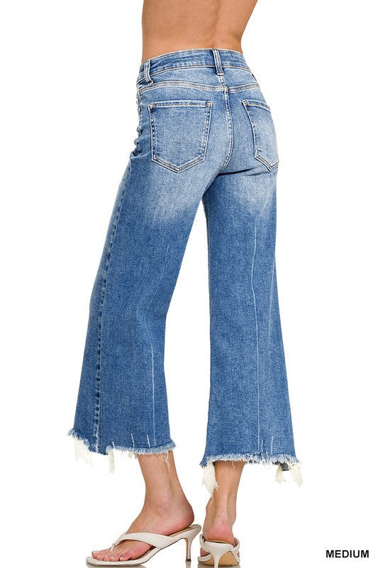 Wide Straight Leg Raw Hem Crop Jeans