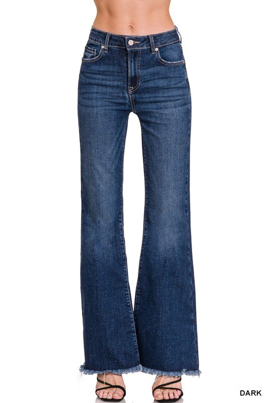 High Rise Frayed Hem Flares