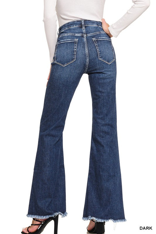 High Rise Frayed Hem Flares