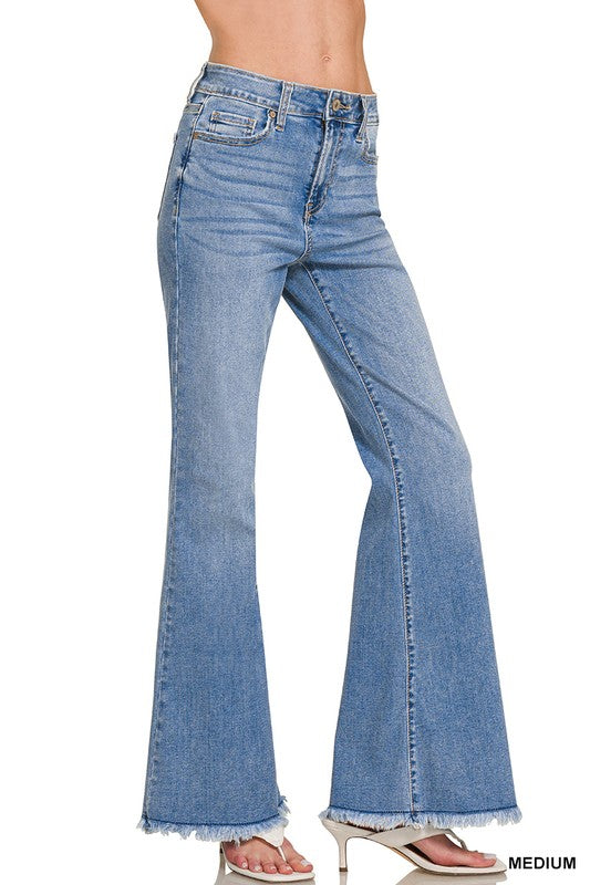 High Rise Frayed Hem Flares