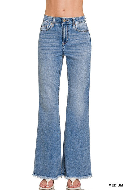 High Rise Frayed Hem Flares