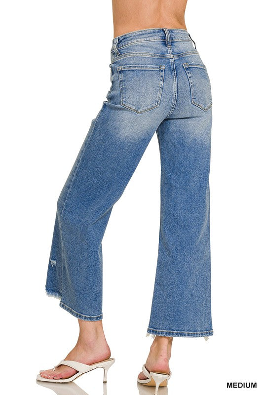 Distress Raw Hem Straight/Wide Leg Jeans