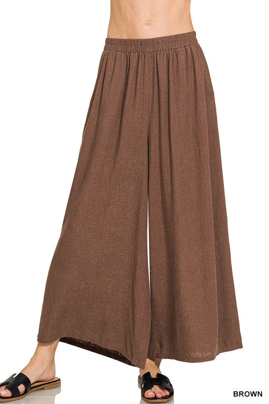 Woven Linen Blend Wide Leg Pants