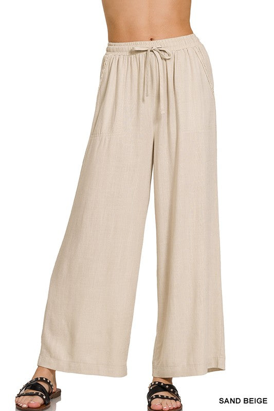 Wide Leg Linen Blend Pants
