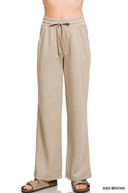 Ash Mocha Scuba Crew Neck Straight Pants Set