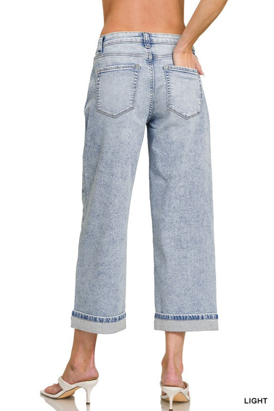 Cuffed Straight Leg Light Wash Crop Jeans
