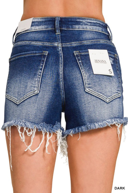 Dark Wash Frayed Hem Shorts