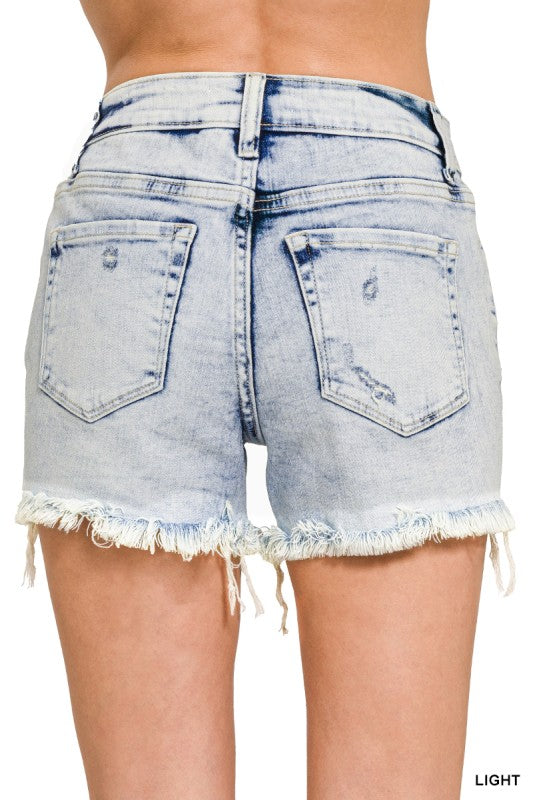 Acid Wash Distressed Denim Shorts