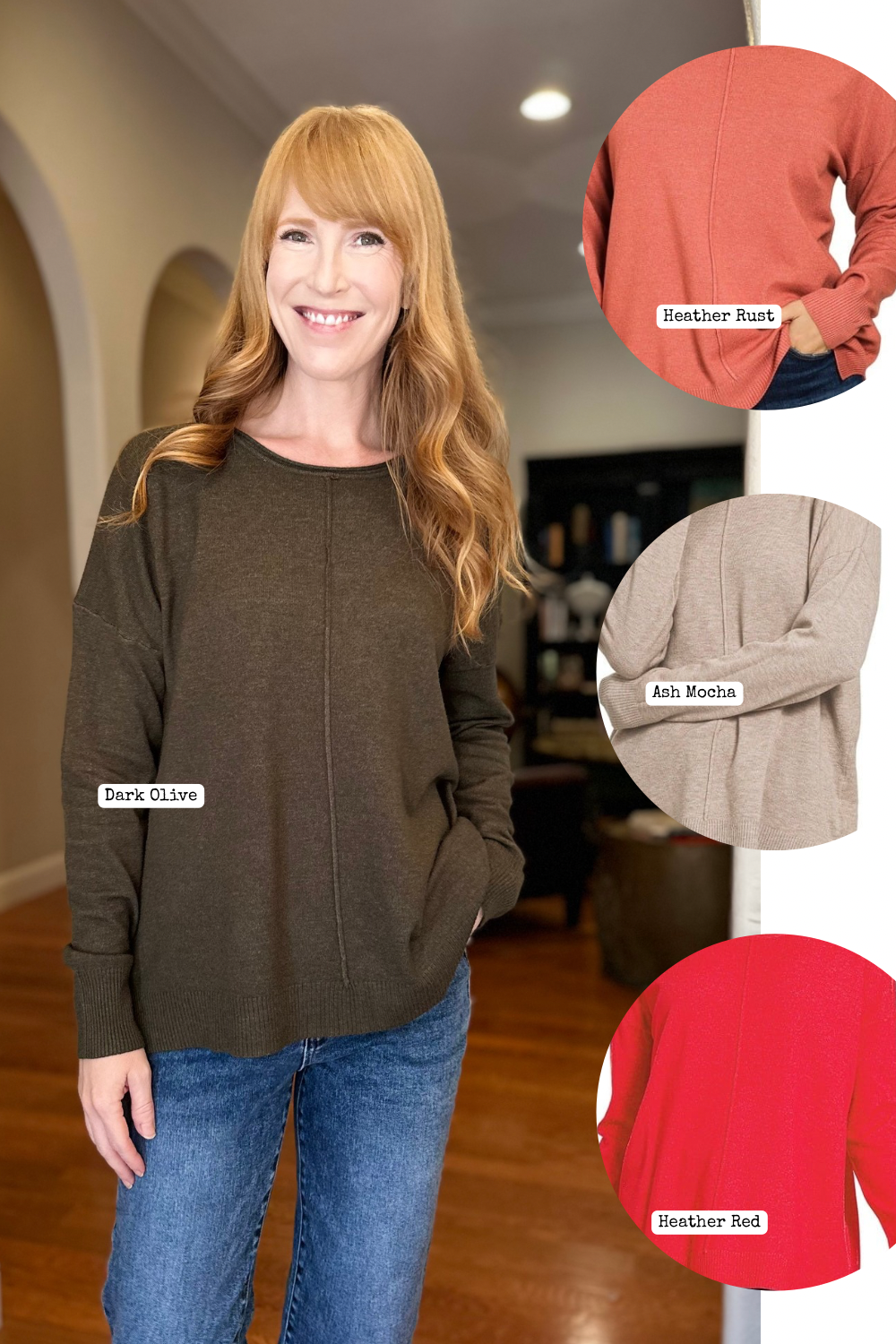 Viscose Single Front Seam Round Neck Sweater Top