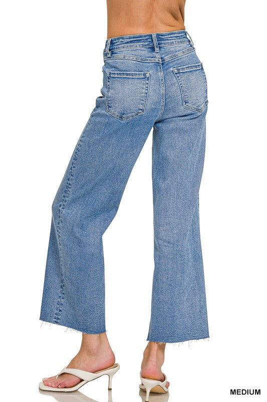 Medium Washed Cropped Wide Leg Jeans