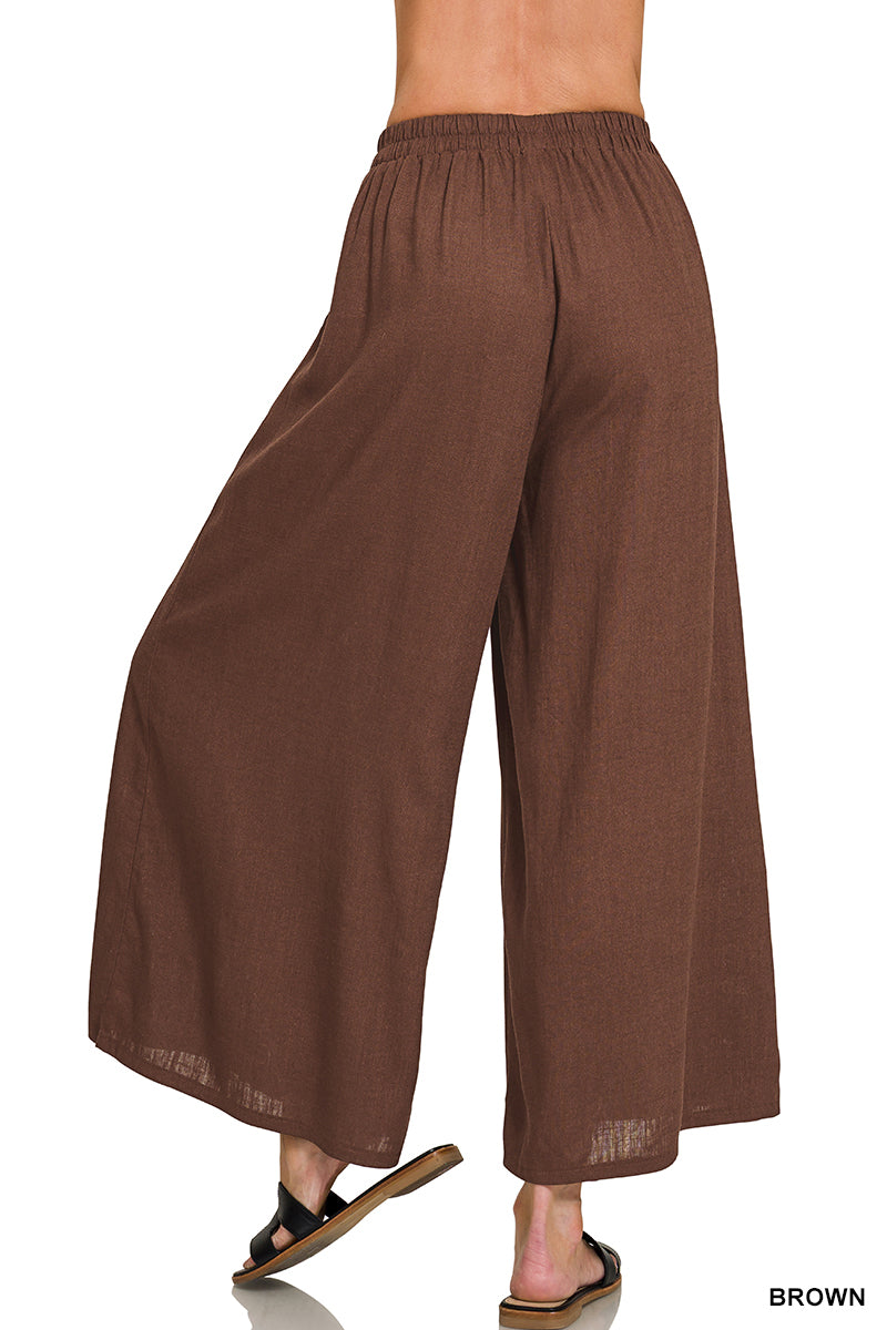 Zenana Woven Pleated Linen Blend Wide Pants