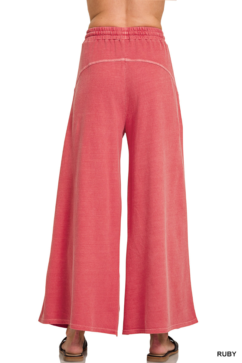 Zenana French Terry Pigment Dye Wide Pants