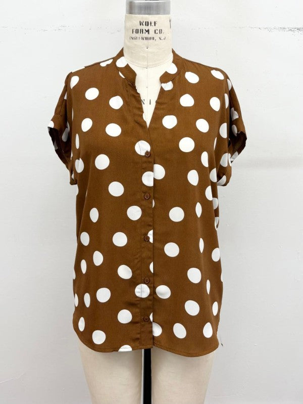 Polka Dot Front Button Blouse